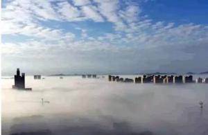 航拍烟台平流雾，飘渺仙境美轮美奂