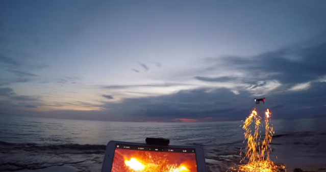 把钢丝棉绑在无人机上，随后出现了美丽的画面