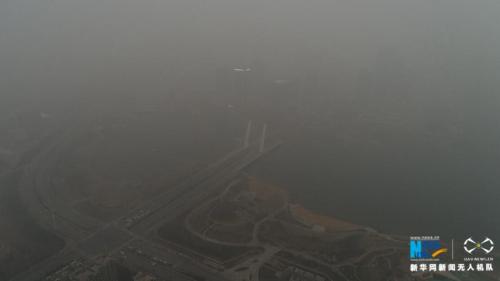 无人机航拍 雾霾笼罩下的中原大地
