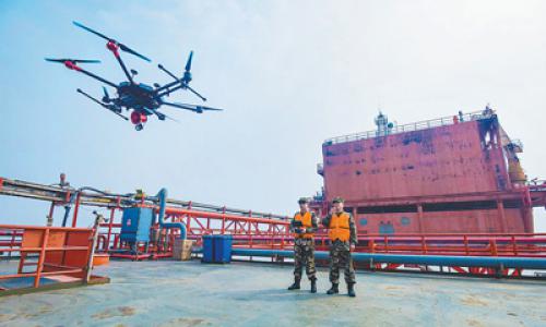 无人机在中石化胜利油田海上主产区开展专项巡航