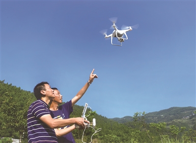 白涛街道用无人机巡查森林