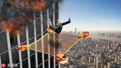 广州学生设计高楼救火神器 无人机张开大网救人