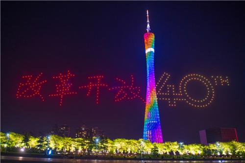 无人机编队表演，献礼改革开放40周年