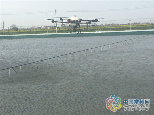 金坛智能化渔场启用无人机投喂饲料