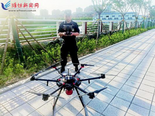 临朐县公安局利用无人机开展危险水域排查活动