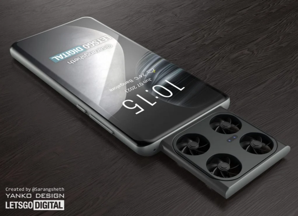 内置起飞 mini 无人机的手机渲染效果图展示